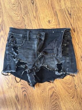 American Eagle Black Distressed Denim Cutoff Shorts
